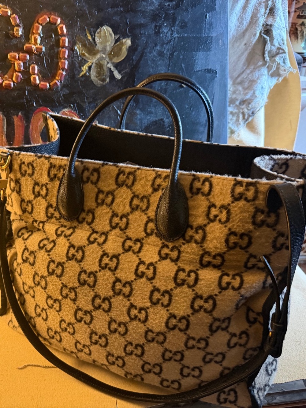 Gucci Covered GG Monogram Wool Large Tote Bag